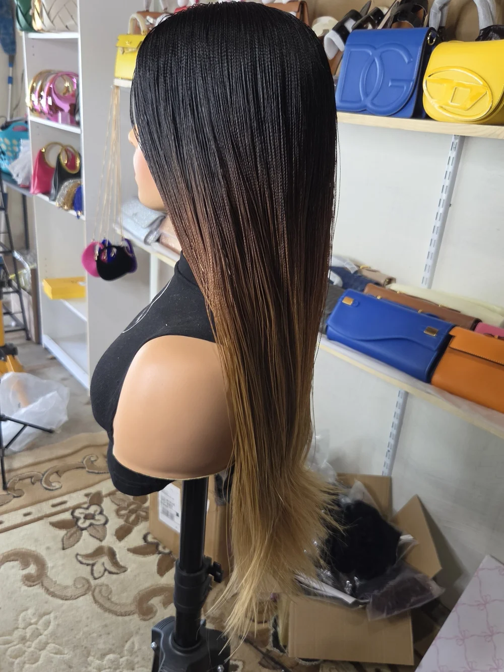 Wig Tasha  Braided-to-Straight Ombre Wig - Black to Brown Blend